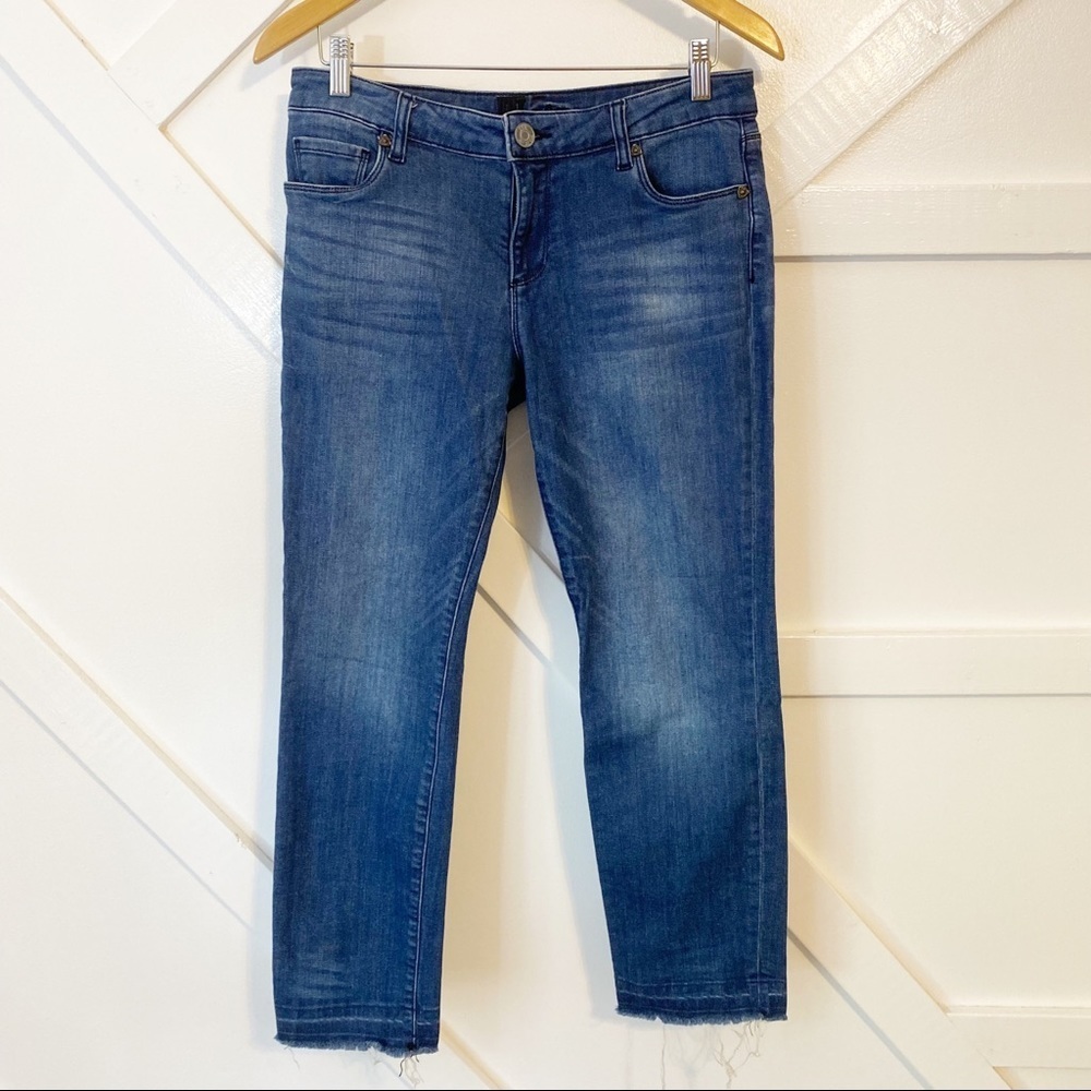 Kut From The Kloth Slim Straught Mid Rise Ankle Crop Raw Hem Denim Jeans Sz 6